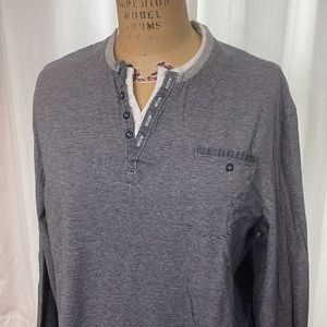 Angelo Litrico blue/gray railroad striped long or adjustable sleeves tee, 2XL